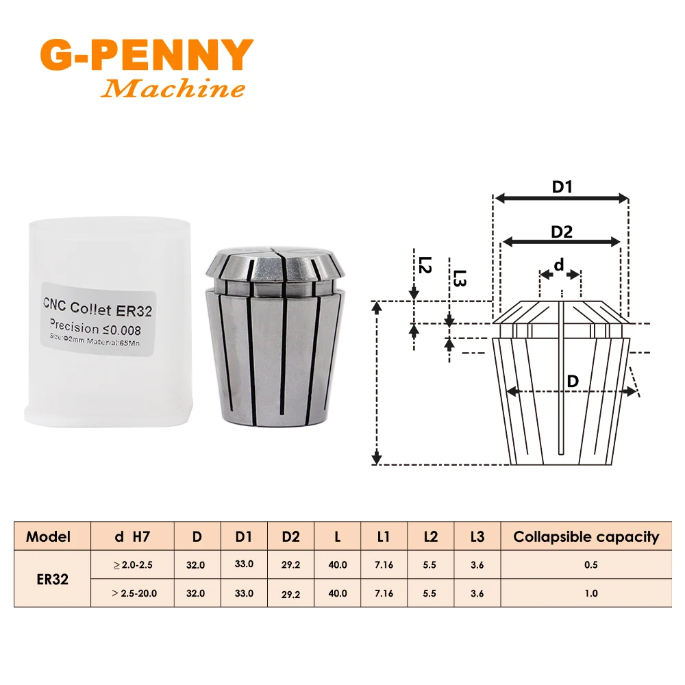 ER32 spring collet chuck set 21 pcs High accuracy precision 0.008mm 2-20mm,1/4,1/8mm for CNC Milling Lathe Tool spindle motor