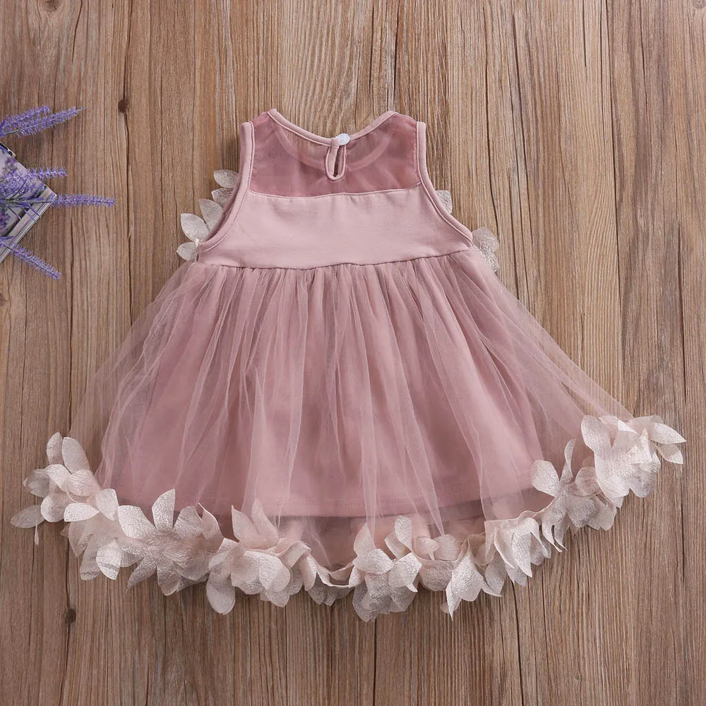 Summer Toddler Kids Baby Girl Flower Pageant Party Petal Tulle Dress Clothes Decal decoration sweet style girls Dress hot sale