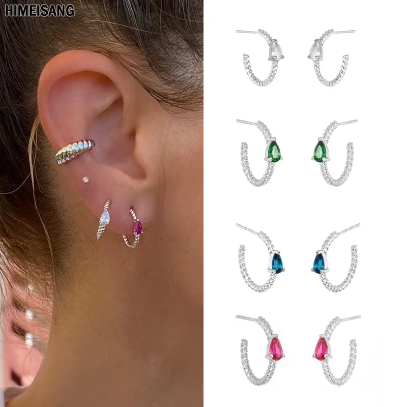 Vintage Gold Silver Filled Stud Hoop Earrings for Women Jewelry Color CZ Zircon Twist Piercing Ear Rings Earings Girls Wholesale