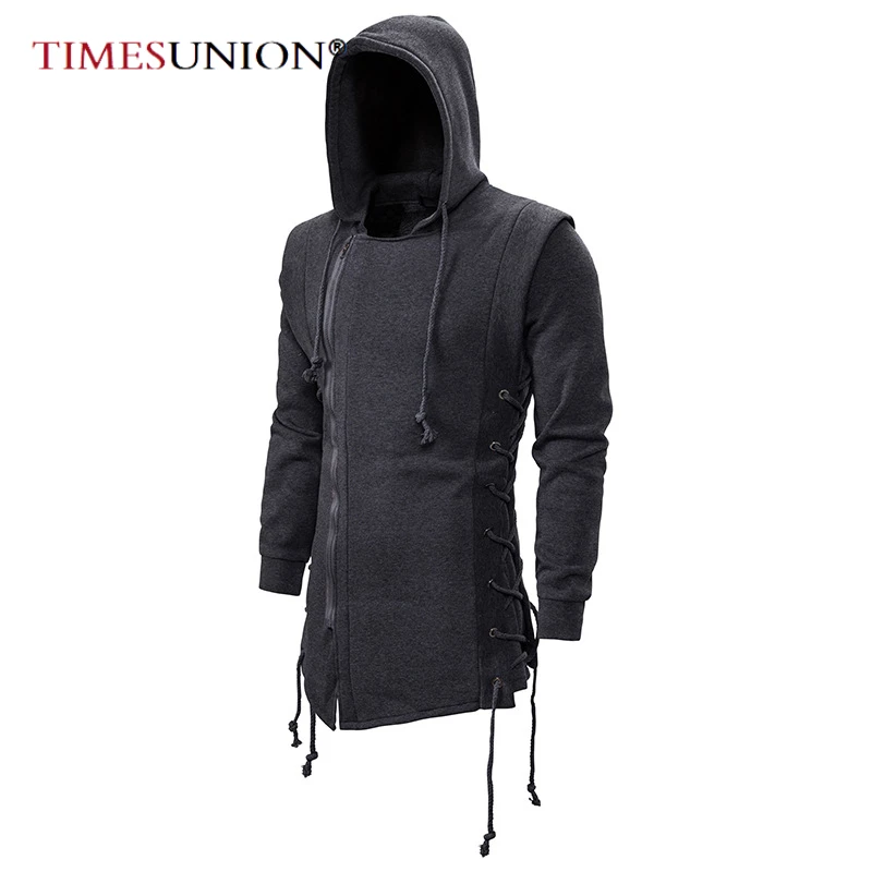 Streetwear Hoodies Men 2023 Fashion Hooded Loose Coat Zipper Hoodies with Side Lashing Crossed Plus Size Sweatshirt Men