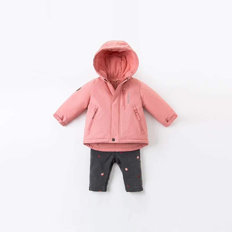 DB16285 dave bella winter baby unisex fashion solid pockets padded hooded coat children tops infant toddler outerwear