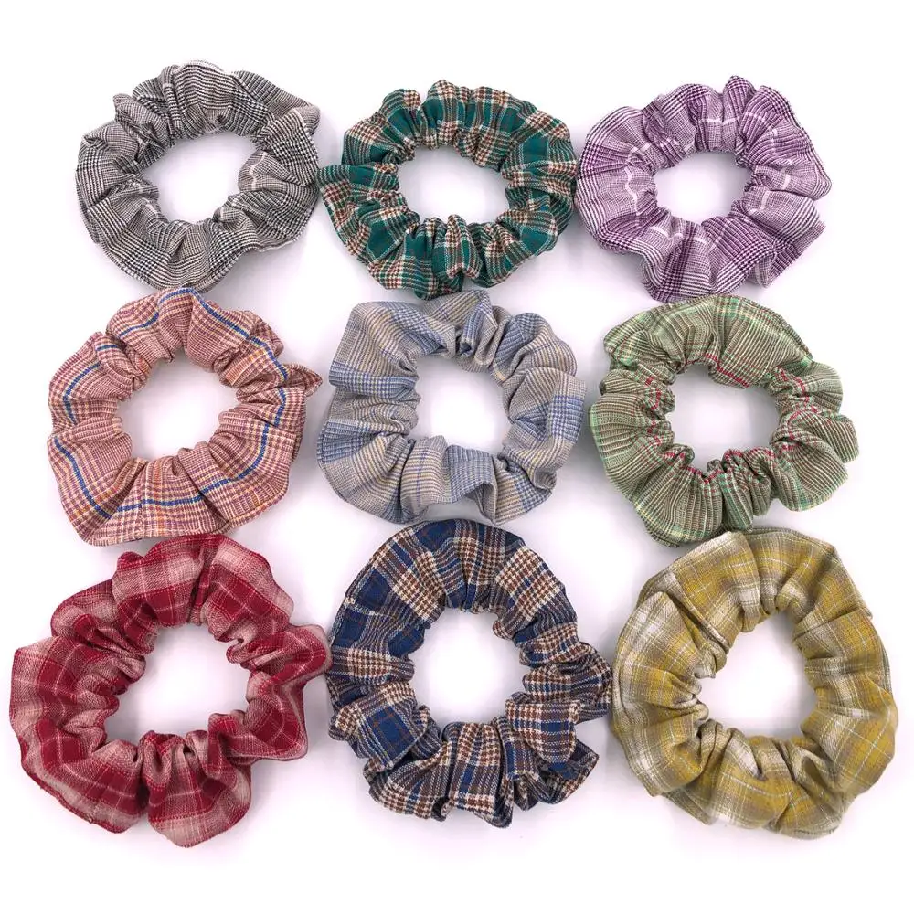 Cotton Plaid Hair Scrunchies Rope Elastic Hair Bands for Girls Women Preppy Ponytail Holder hair ties Accessories