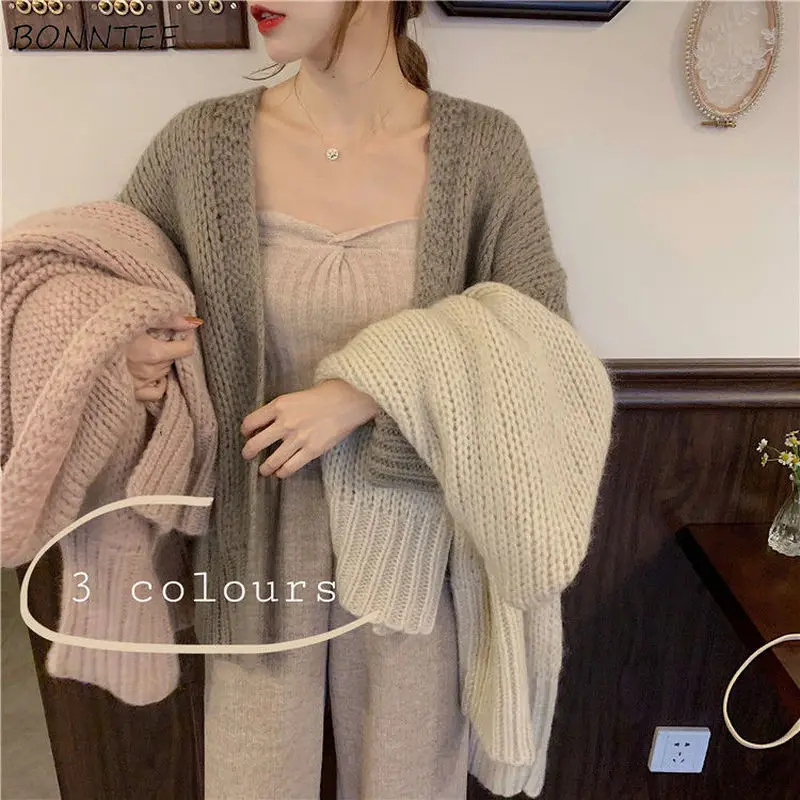 

Cardigan Sweaters Women Chic Casual Solid Mohair Spring Korean Lady Clothes Loose Fashion BF College Popular Elegant Knitted Ins