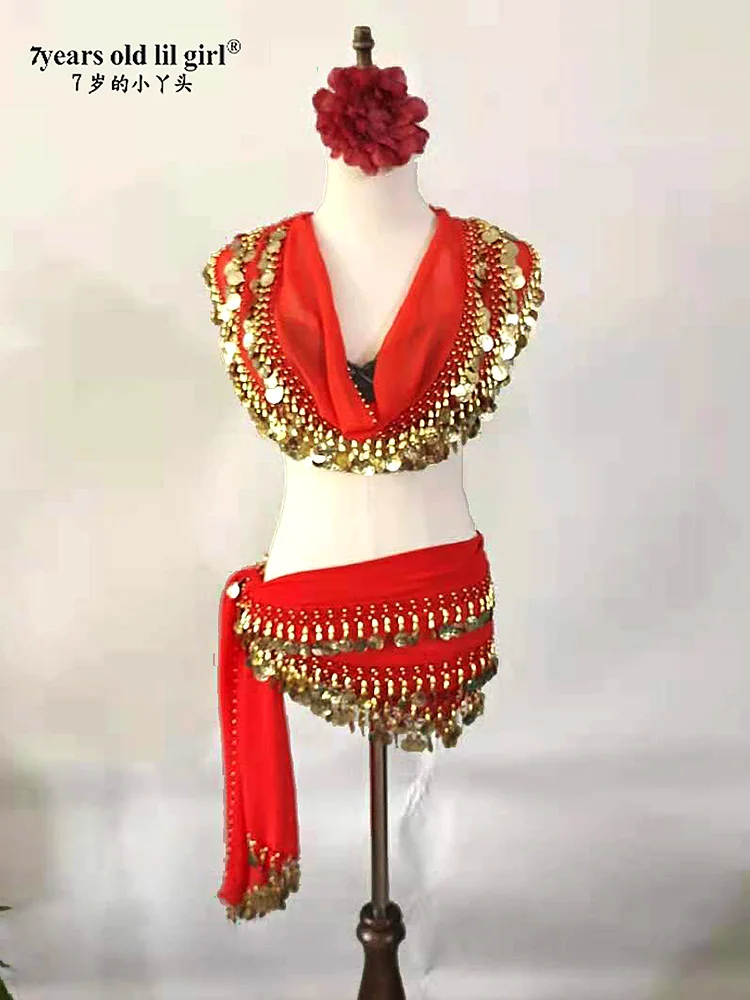 

2021Belly Dance Costume Clothes Lndian Belt Waist Egypt Rectangular Golden Chain Hip Scarf Women Gril Gold Coin BN03