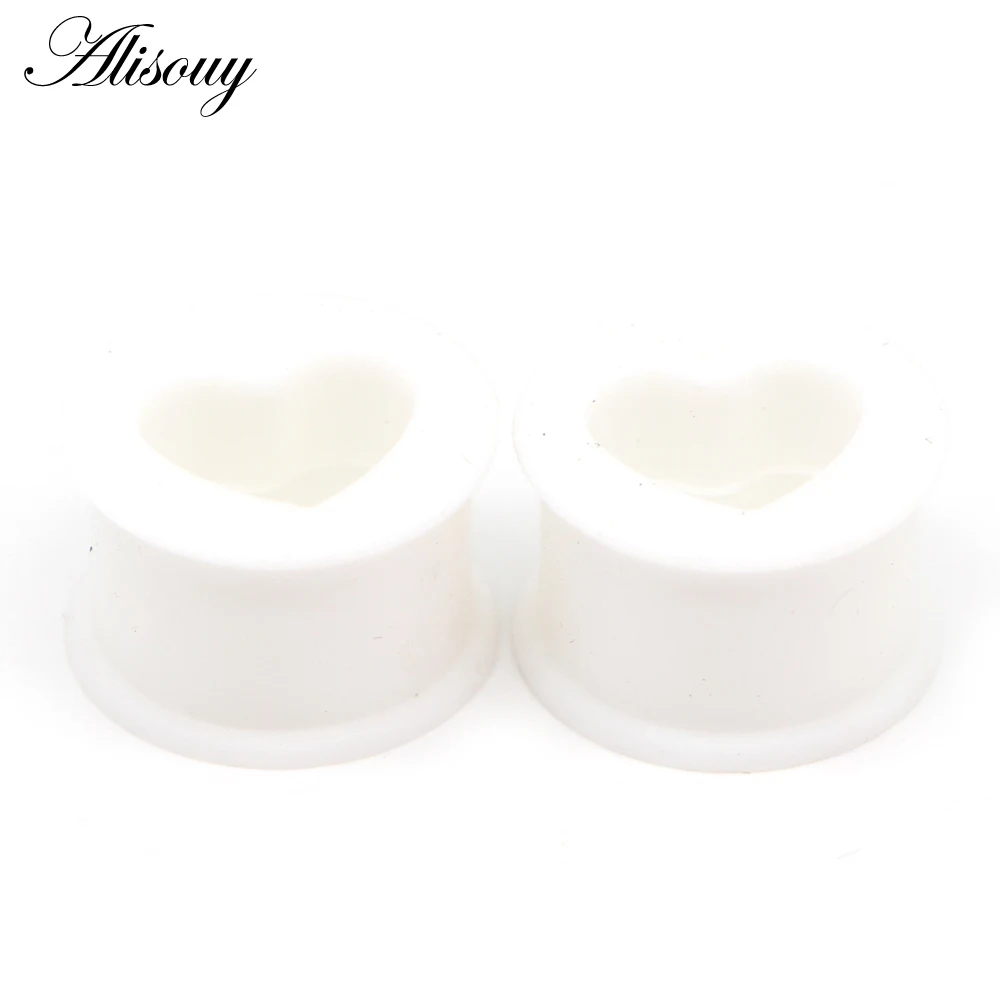 Alisouy 2pcs Silicone Flexible Heart Ear Flesh Tunnel Soft Gauge Plugs Piercing Stretcher Expander Hollow Earrings Body Jewelry