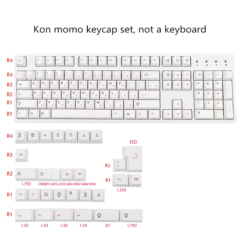 

133 Keys/set Red Japanese Keycaps PBT Dye Sublimation Key Caps With ISO Enter 1.75U 2U Shift Cherry Profile Kon Momo Keycap