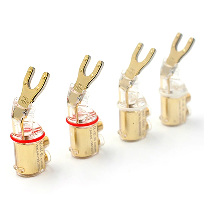 Pure Red Copper Y Shape Speaker Cable Adapter Jack Plugs Screwing Audio Spade Plug Connector - ( 4 Pcs )