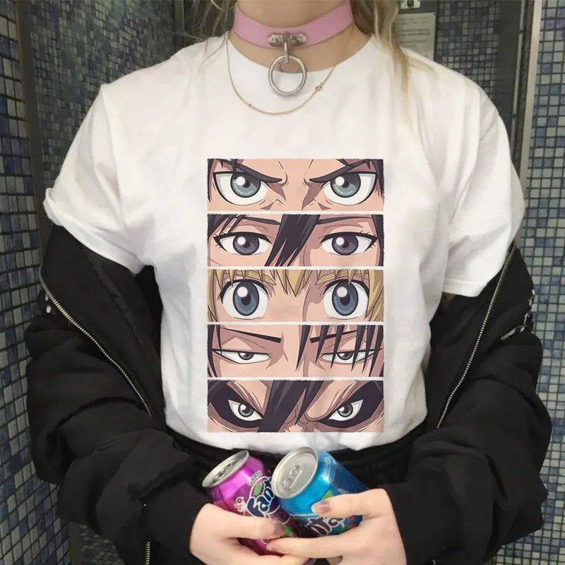 Japanese Anime Attack On Titan T Shirt Rival·Ackerman Eye Print Funny Punk Tops Ulzzang Harajuku Loose Gothic Women\'s T-shirt