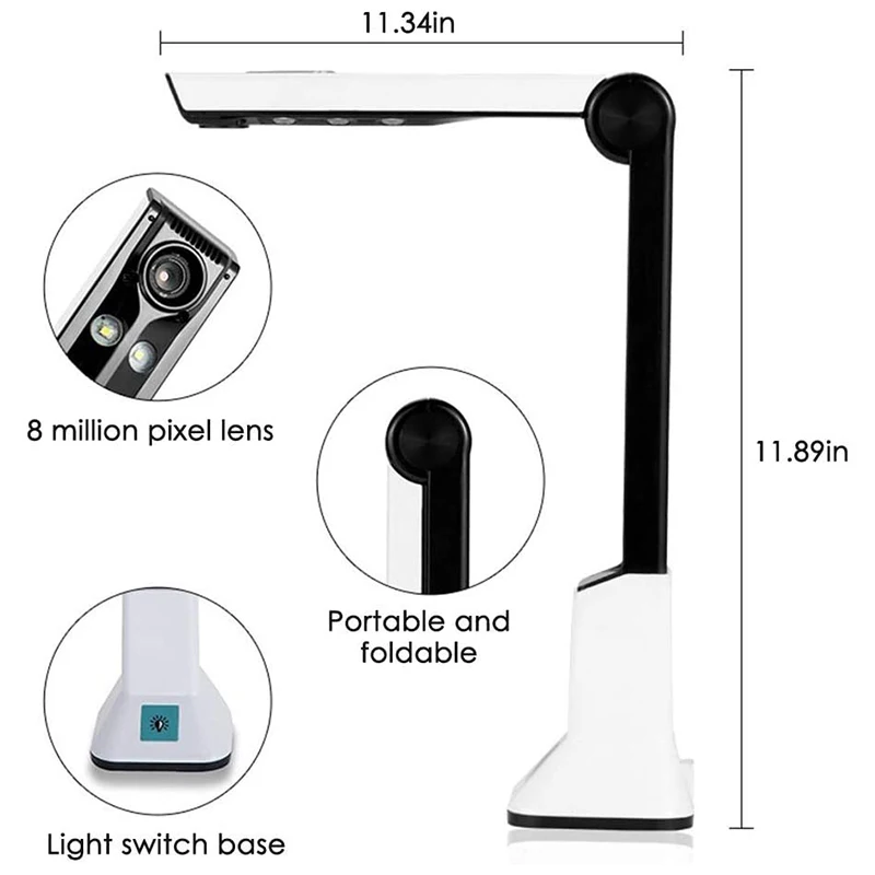 New: Portable High-Definition Scanner, Document Camera with Real-Time Projection Video Recording Function, A4 Scanner