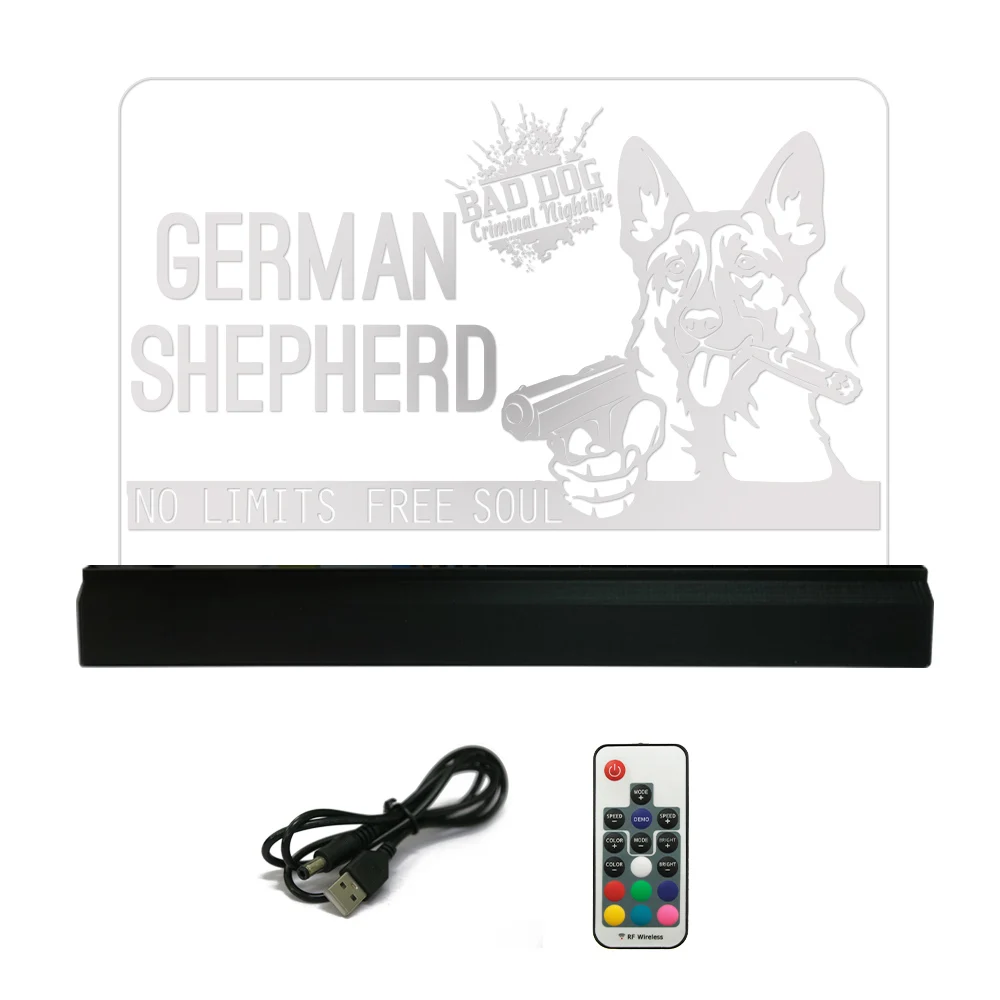 Schlechte Hund Deutsch Shepherd Gangster Desktop LED Licht Wütend Alsatian Porträt 3D Illusion Nacht Lampe Hund Liebhaber Wohnzimmer Decor