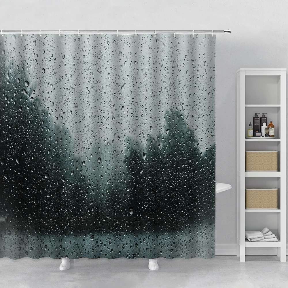 Drops Of Water Shower Curtain Fabric Night Raindrops Orange Shade Washable Bathroom Curtains Home Bath Decor Screen Cloth Hook