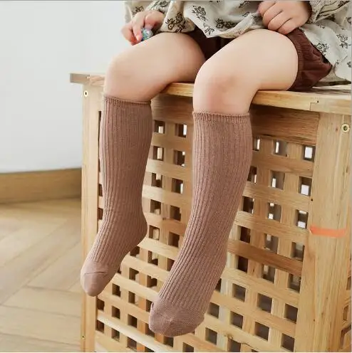 

0-8Y 5pairs Autumn and winter children's socks plain loose mouth baby socks solid color double needle combed cotton tube socks