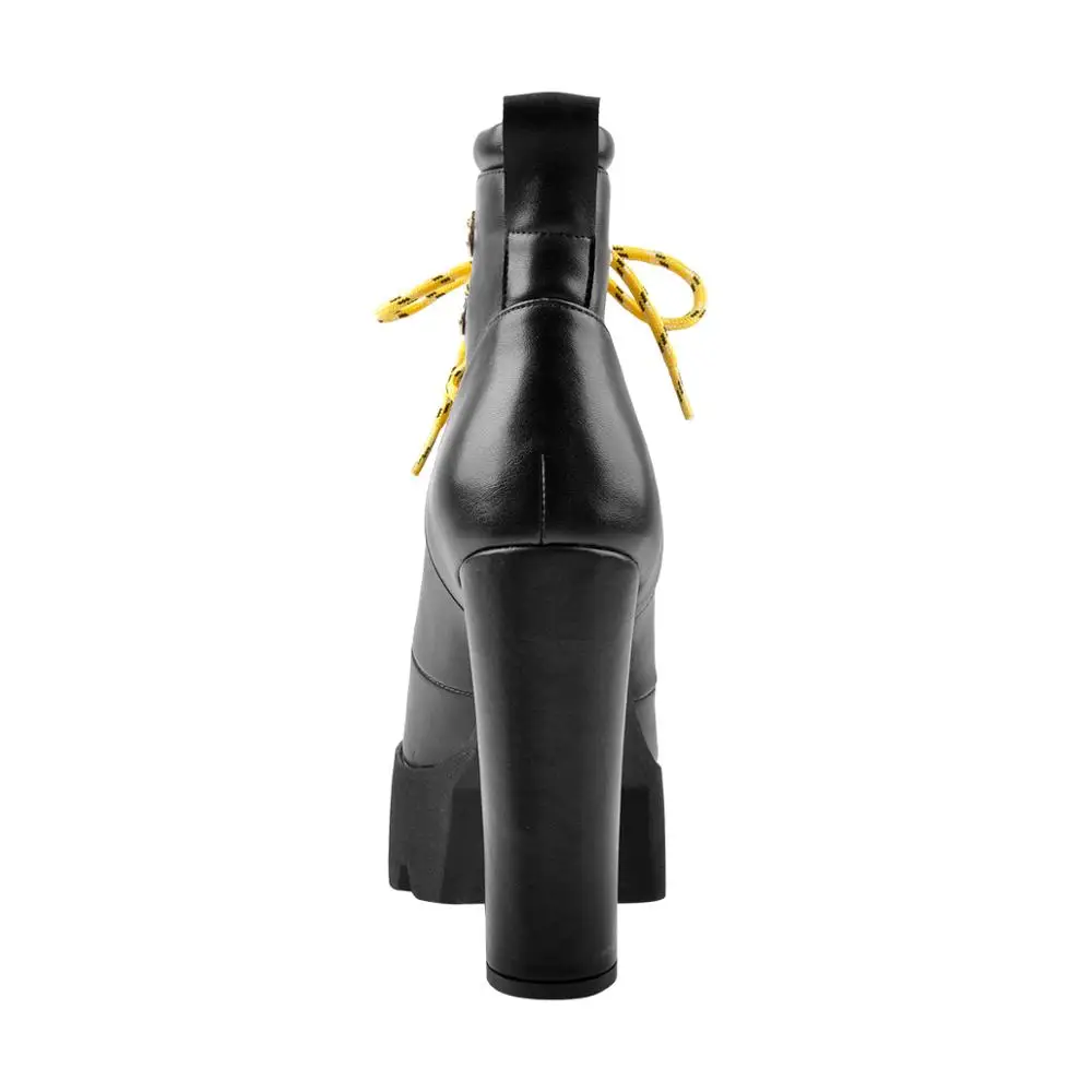 Onlymaker Women Platform Lace Up Ankle Boots Yellow Strappy Round Toe Chunky High Heel Gift Booties
