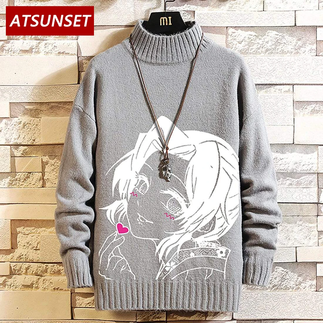 ATSUNSET Anime Girl Demon Slayer Kochou Shinobu Sweater Hip Hop Streetwear Vintage Style Harajuku Knitting Pullover