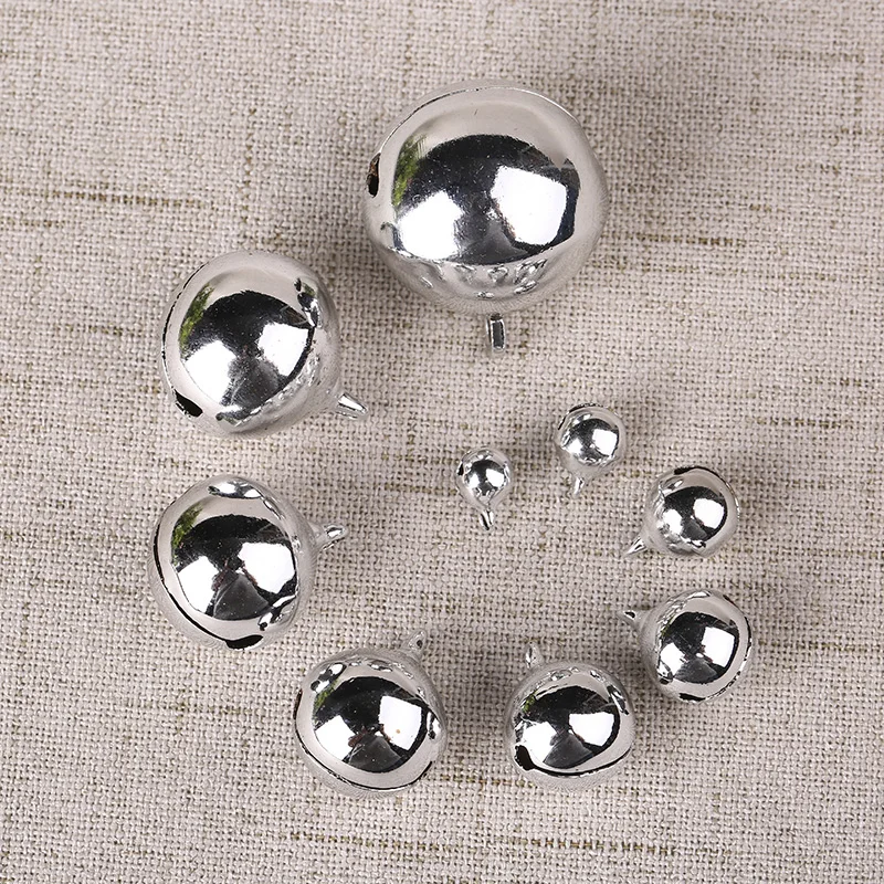 Silver 6mm-20mm Copper Metal Jingle Bells Christmas Decor Pet Pendant Hanging Christmas Tree Ornaments Key DIY Craft Accessorie