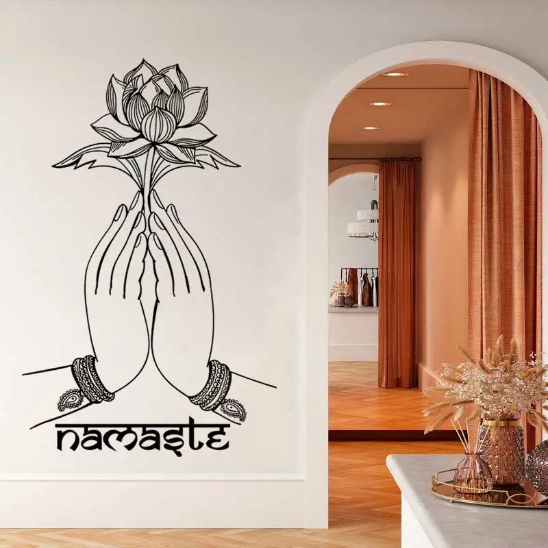 

Flower in hand wall sticker lotus yoga Namaste India sticker vinyl boho wind decal yoga studio home interior wall decorationYJ27