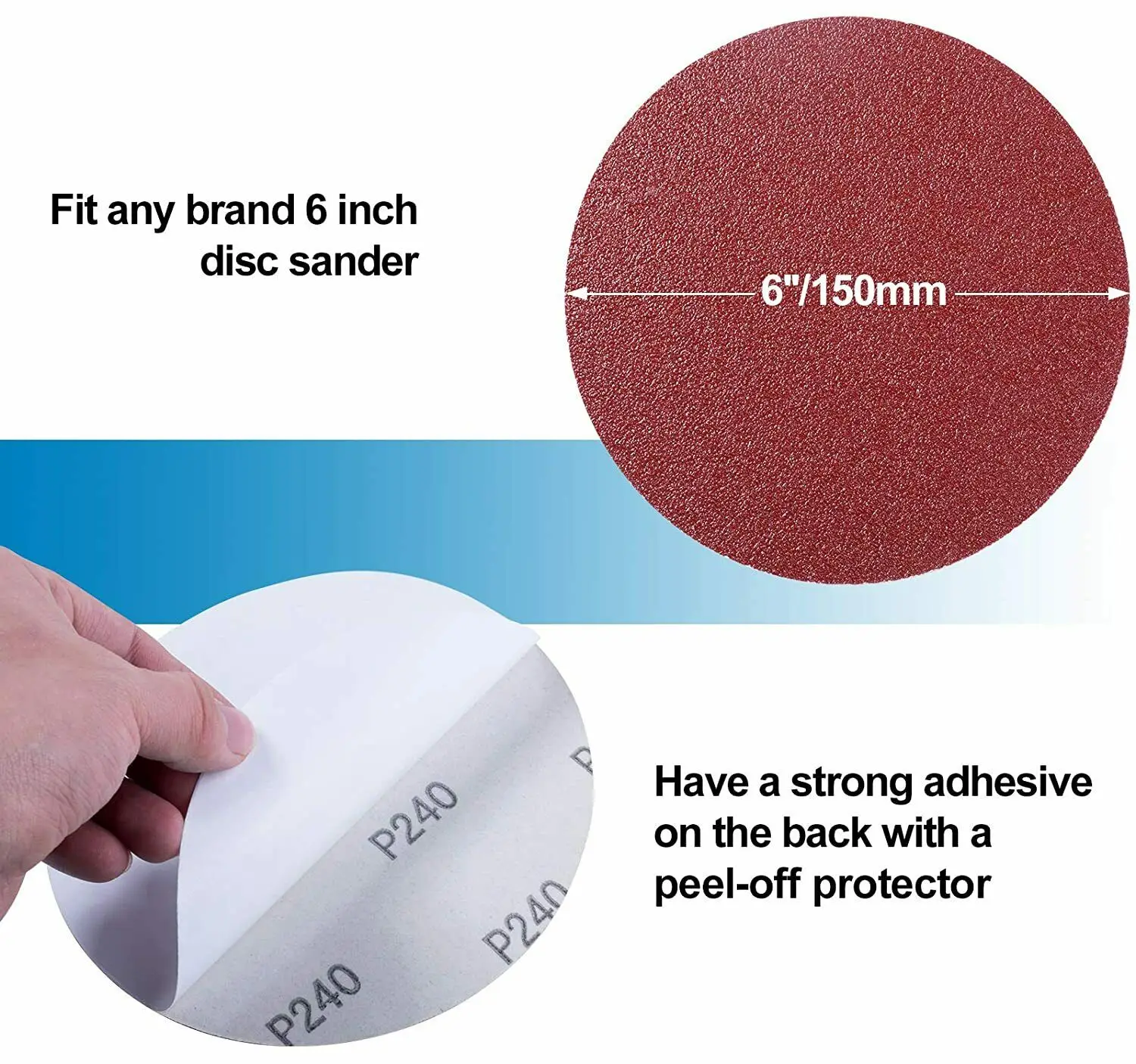100Pcs 6 pollici PSA disco abrasivo ossido di alluminio carta vetrata autoadesiva 60-1000Grit