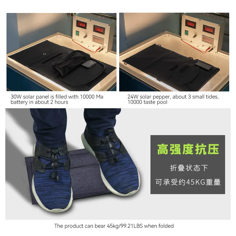 Solar Charger 30W 2USB and 1DC Ports Solar Panels With 5 Foldable Panel Upgrade Has High Conversion(5V/5A Max) Rate Portable Sol