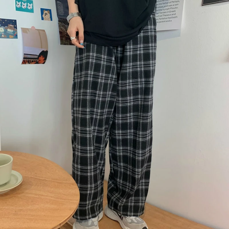 Wide Leg Pants Womens Hot Sale Summer Chic High Waist All-match Teens Streetwear Ins Trendy Harajuku Plaid Womens Black Trouser