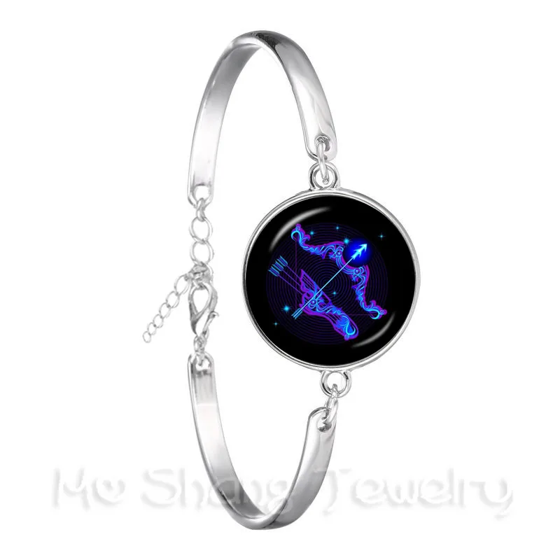 Libra/Scorpio/Sagittarius/Capricorn/Aquarius/Pisces Zodiac Signs Bracelet Retro 12 Constellations Cabochon Glass Gem Birthday