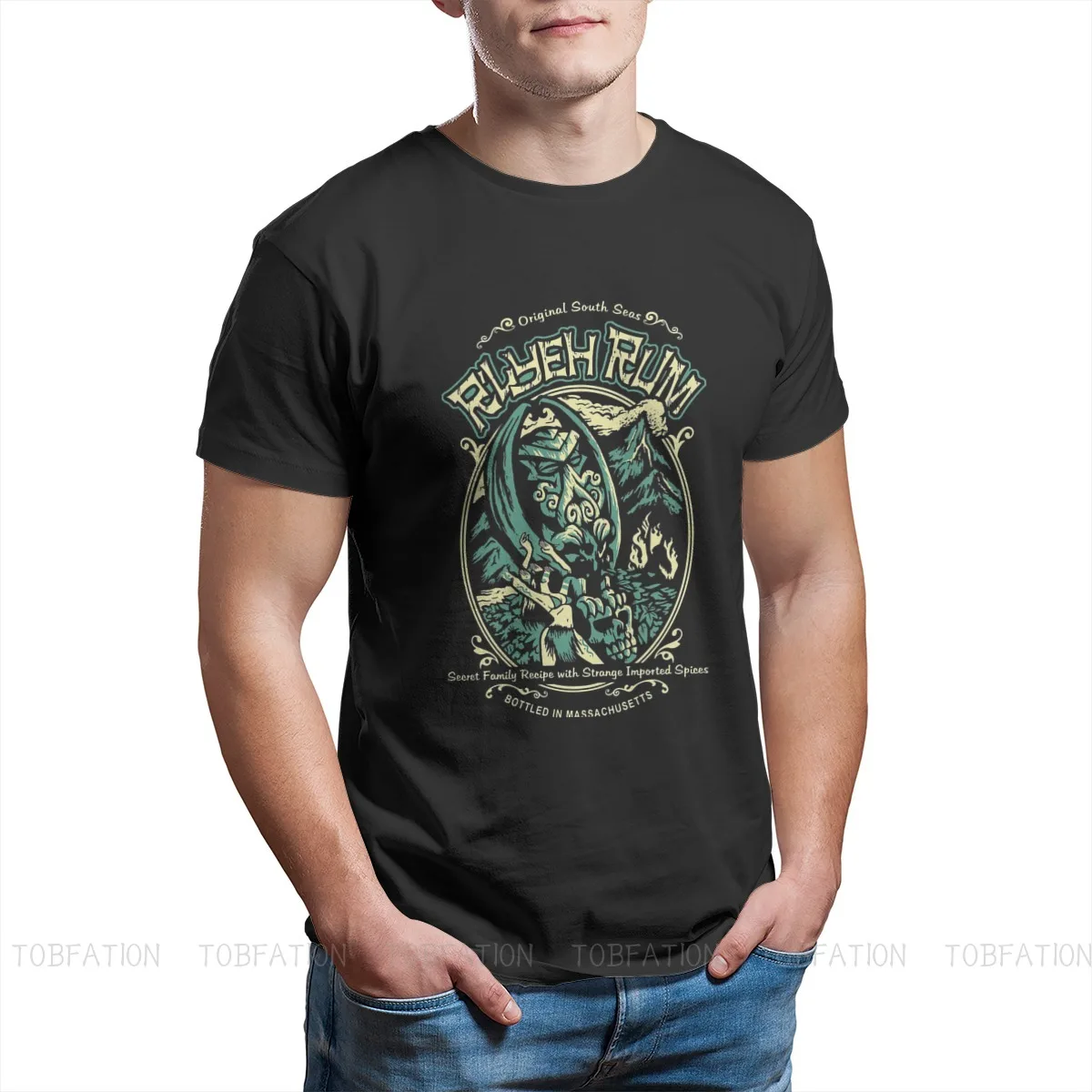 Men Streetwear Cthulhu Mythos Lovecraft Horror Great Old Ones Oversized T-Shirt Rlyeh Rum Casual Short Sleeve