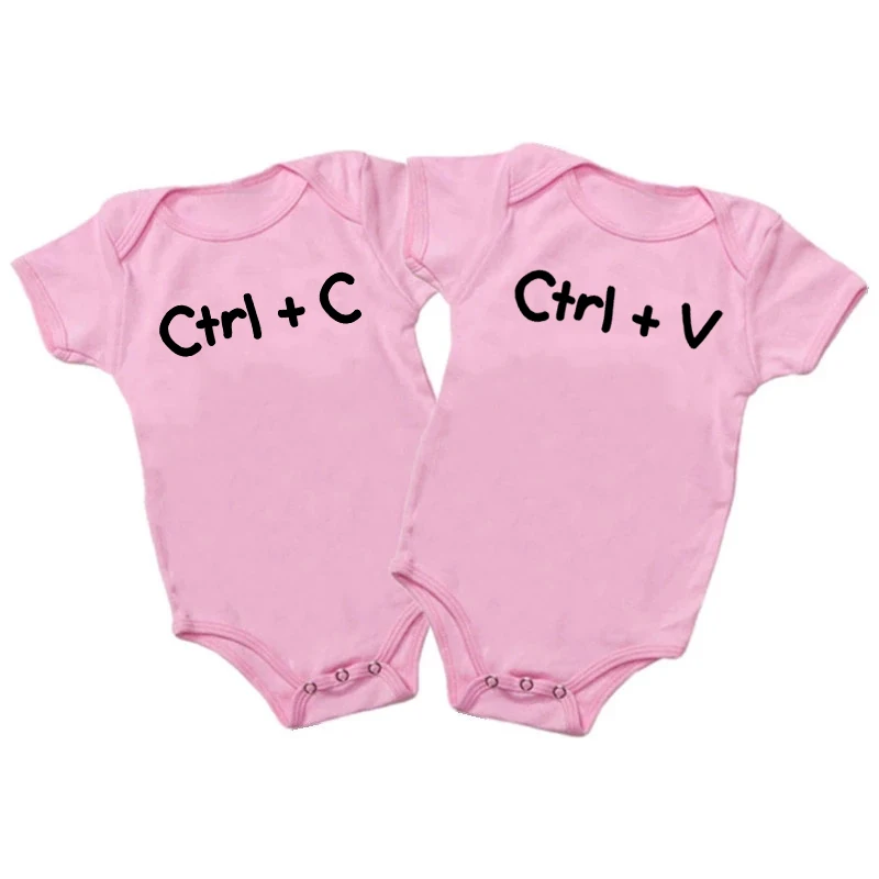 Twin Baby Onesies Funny Ctrl + C Ctrl + V wydrukowano niemowlę dziecko bawełniane body lato krótki rękaw Baby Twins pajacyki ubrania