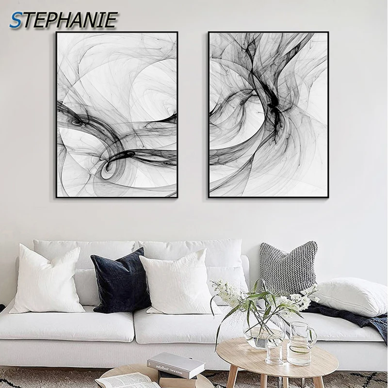 Abstract Black and White Wall Art Modern Canvas Painting Wall Pictures for Living Room Bedroom Decor Nordic Lines Poster N Print