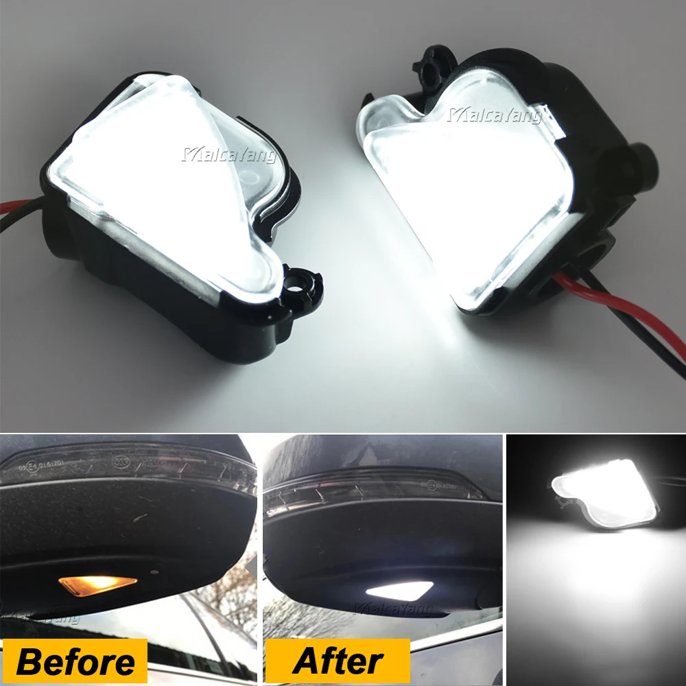 2Pieces 6000K White LED Under Side Mirror Light Puddle Lamps For Skoda Octavia 3 2 5E 1Z 2004-2020 Superb 3 2 B6 B8 2008-2021