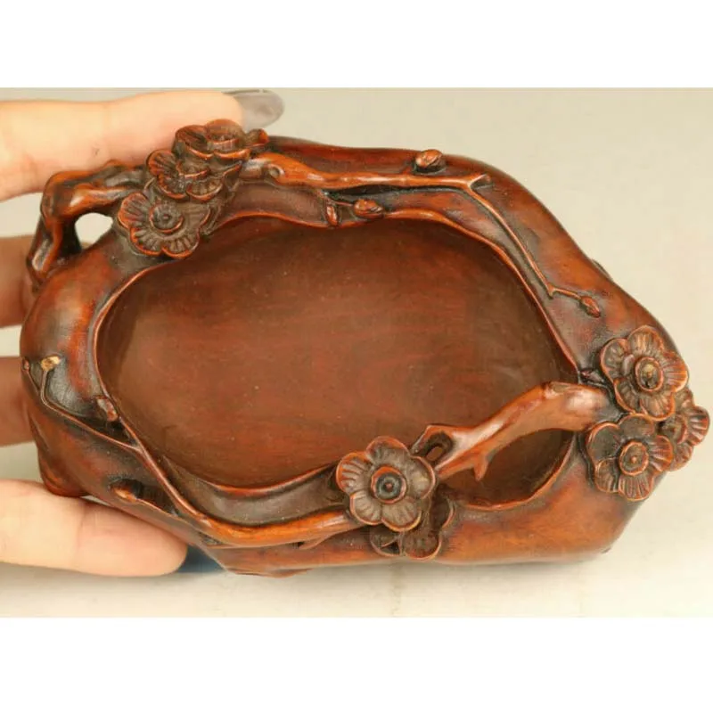 

rare chinese old boxwood hand carved flower statue writing-brush washer pot gift