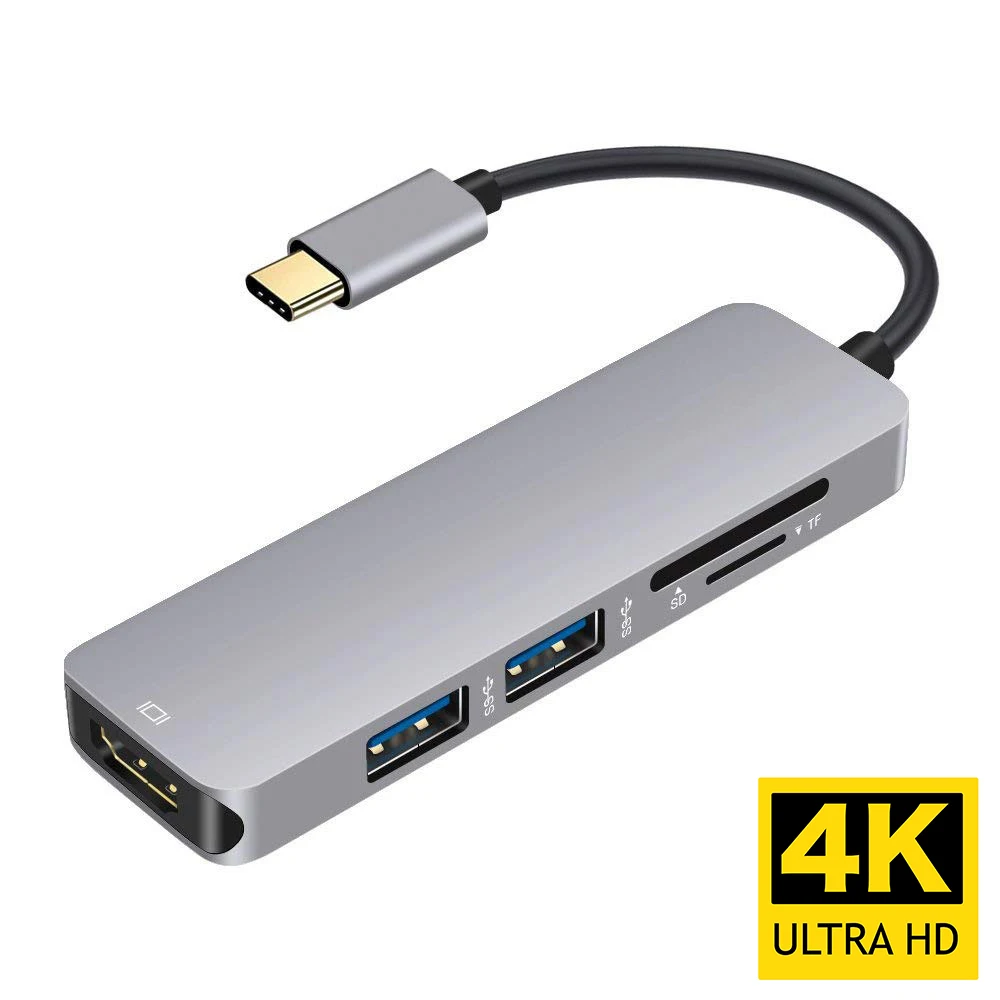 Kompatybilny z USBC na HDMI USB 3.0 USB2.0 gniazdo kart SD TF 4K 30Hz 1080P wyświetlacz HDTV wyjście wideo typ C Hub Adapter dla MacBook