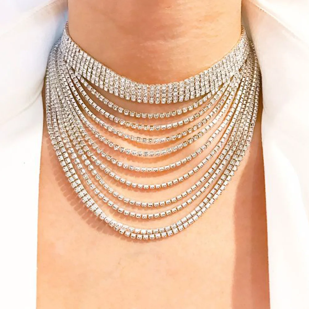 

Stonefans Luxury Rhinestone Multi-layered Choker Necklace for Women Exaggerate Crystal Tassel Choker Collar Chain Party Jewelry