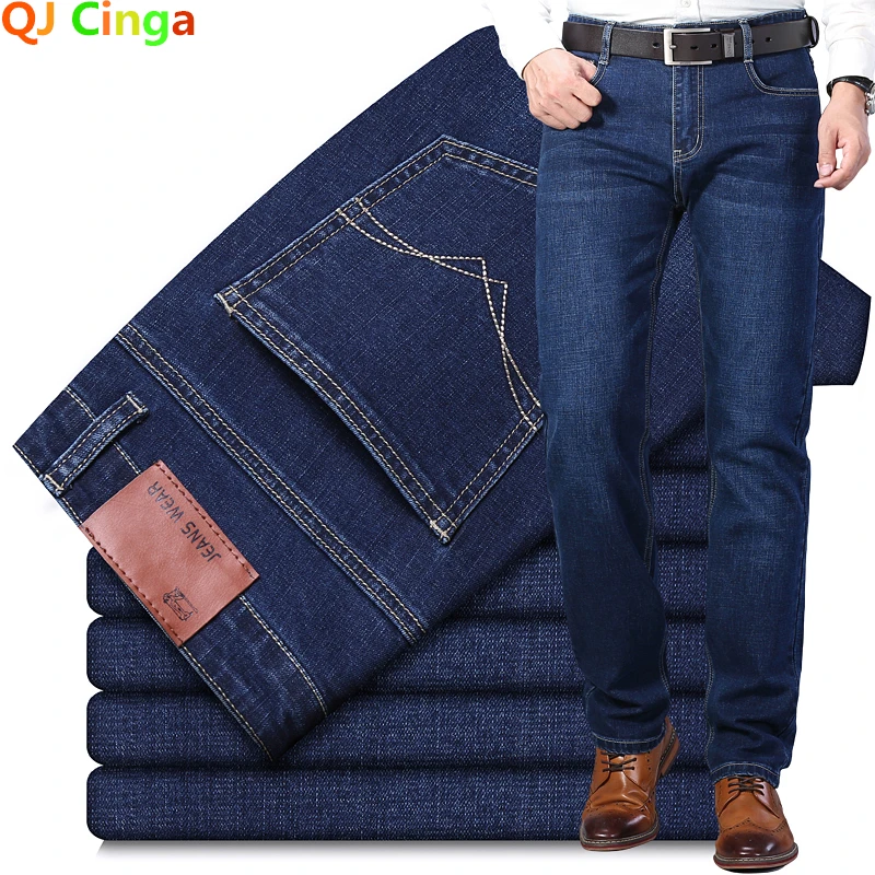 Mode Europäischen Amerikanischen Stil Stretch Männer Jeans Luxus männer Denim Hosen Dünne Gerade Tiefe Blau Gentleman Größe 28-38 Slacks