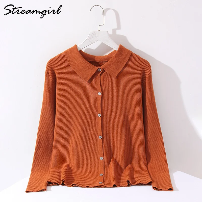 Polo Collar Cardigan Women Winter Long Sleeve knitting button Jackets Women's Winter Coats 2021 Autumn Brown Cardigan Knitted