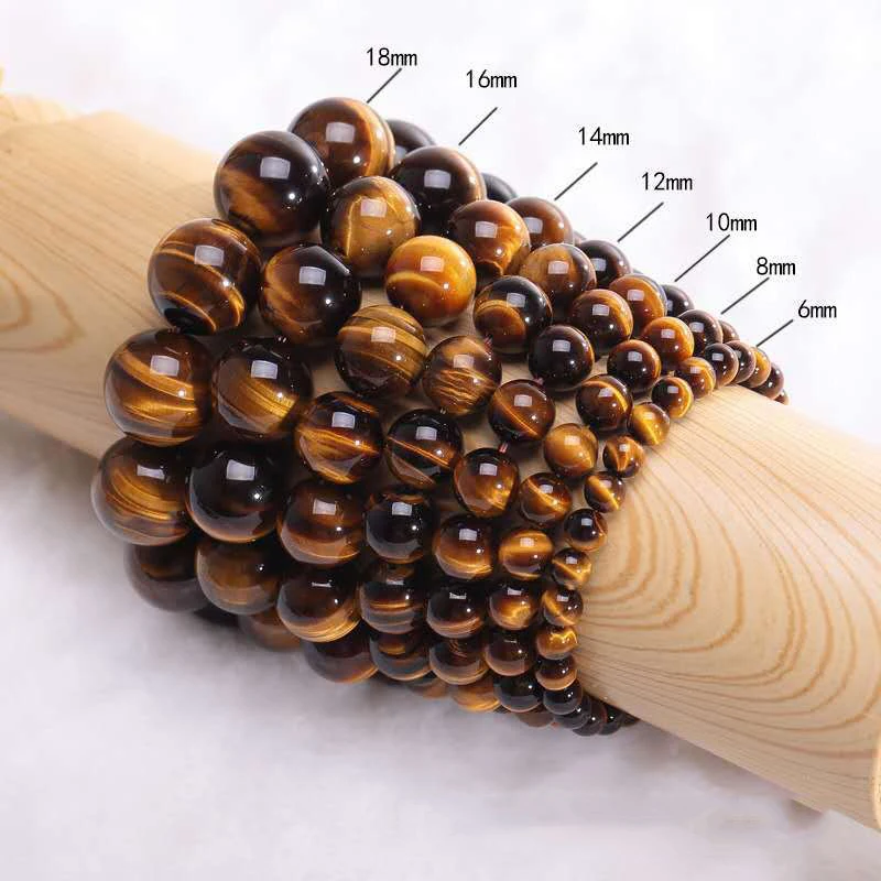 Fashion Tiger Eye Bracelets Men 5A 20mm Nature Beads Bracelets for Women Natural Stone Braslet For Man Handmade Jewelry Pulseras