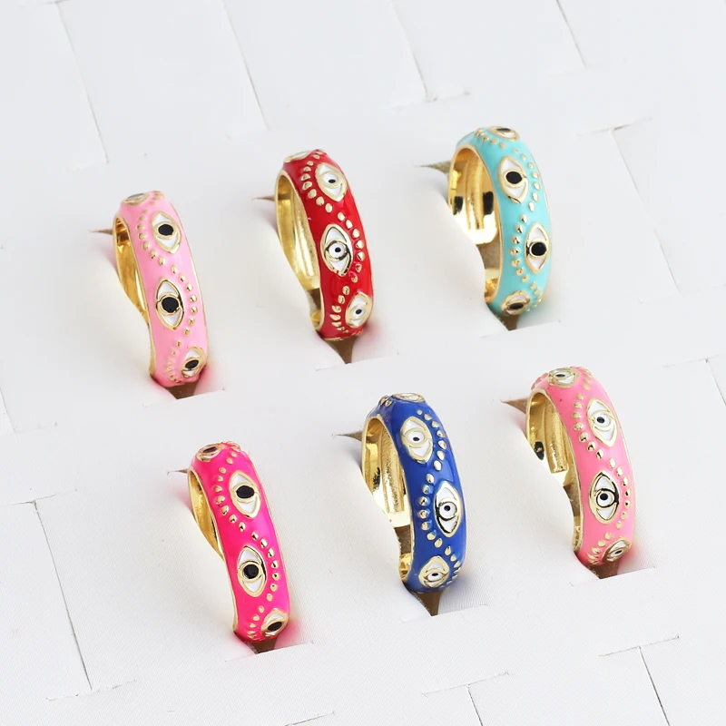 2022 New Fashion Colourful Evil Eye Charm Rings For Women Girl Adjustable Gold Color Copper Female Party Jewelry Accessories