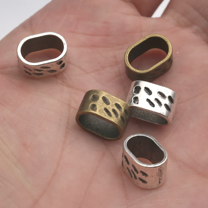 10Pcs/Lot Tibetan Silver Oval Tube Slider Spacers Hole 11x7mm DIY For Leather Cord Bracelet Necklace Jewelry Making Accessories
