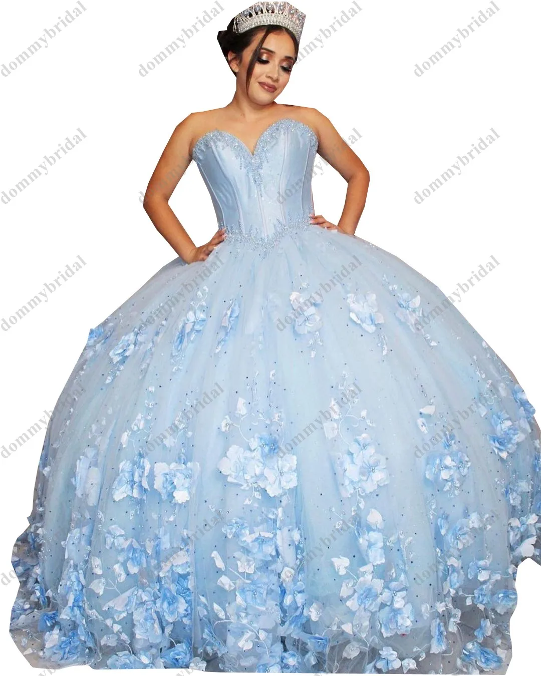 2023 heißer Verkauf Licht Blau Perlen Floral Blumen Ballkleid Quinceanera Prom Graduation Kleid Charro Mexikanischen Süße 15 16 Kleider