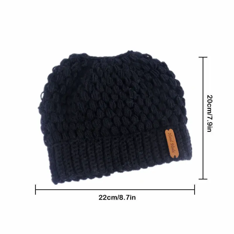 Women Girls Hat Messy High Bun Ponytail Beanie Stretch Knit Winter Warm Hole Cap Hot