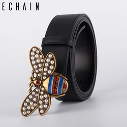 Echain Luxury Vintage Designer G Belts Men High Quality Women Genuine Real Leather Bee Buckle Waist Dress Strap Belt for Jeans