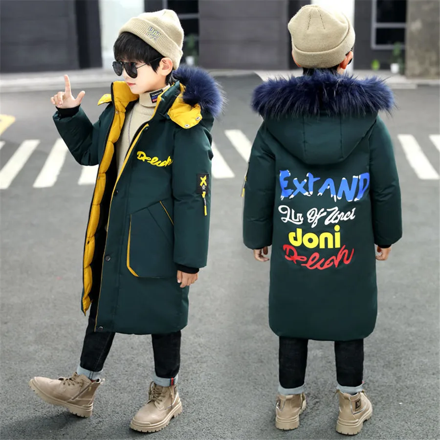 NEW Children warm Thicken clothing Boy clothes Winter Down Jackets 5-15 years Parka Hooded faux fur Coat Kids Teen Snow snowsuit