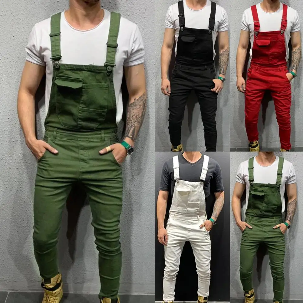 

Summer New Men's Distressed Denim Carpenter Overalls Bib Jumpsuits Motos Biker Jean Long Harajuku Rompers Streetwear Plus Size