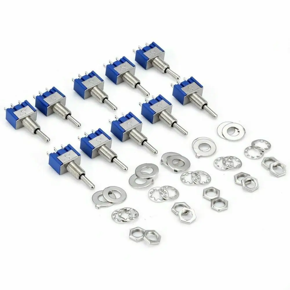 10 Pcs Toggle Switch MTS-103 3 Pin ON/OFF/ON PDT 6A 125VAC/3A 250VAC Mini Switch Lever Switch blue S