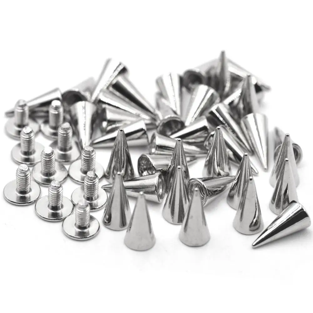 20Pcs Silver Cone Rivet Screw Punk Style Stud Leathercraft Spikes DIY Craft Supplies Clothes Bags Shoes Accessories 5.8*12mm