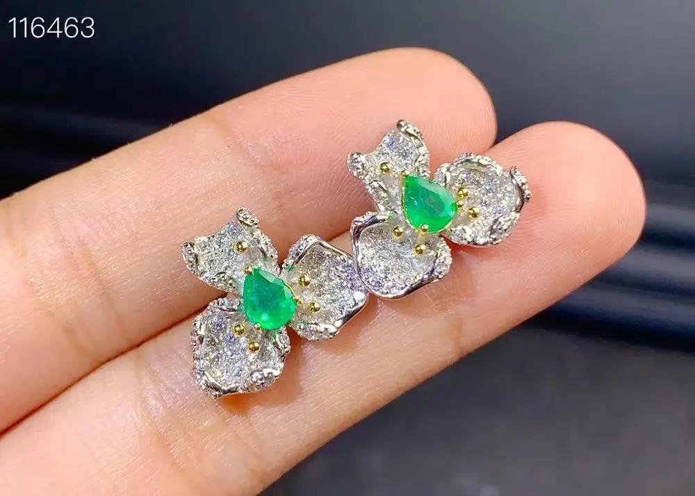 منطقة التعدين كولومبيا، أقراط الزمرد الطبيعي، فضة استرلينية 925، مجوهرات نسائية ملونة راقية