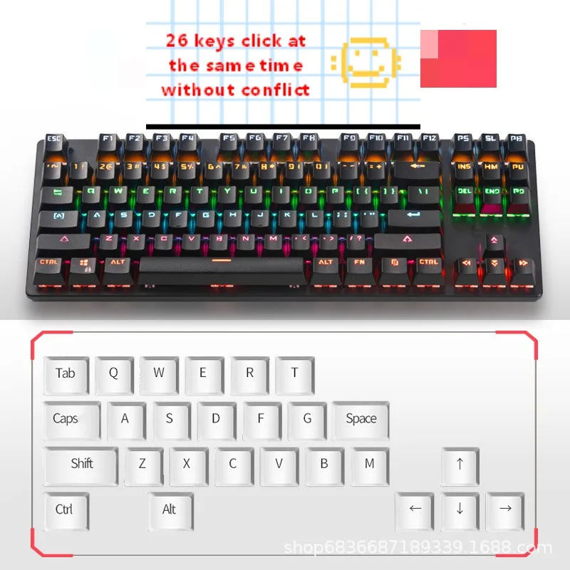 Gaming Mechanical Keyboard Game Anti-ghosting  RGB Mix Backlit Blue Switch 87key teclado mecanico For Game Laptop PC