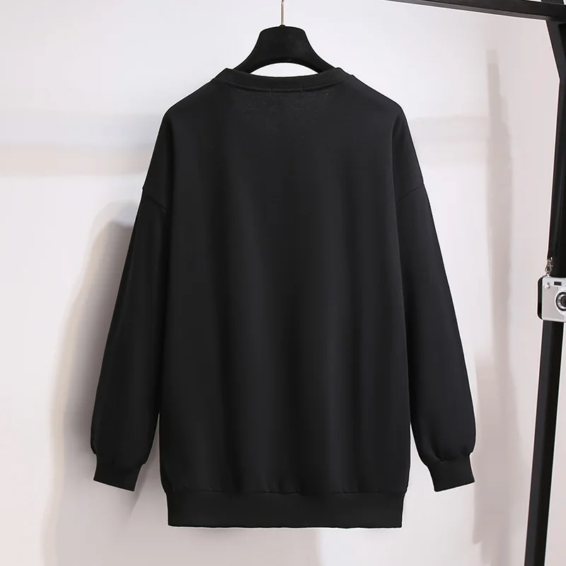 New 2021 Autumn Winter Plus Size Tops For Women Large Loose Long sleeve Black Print Thick Cotton T-shirt  7XL