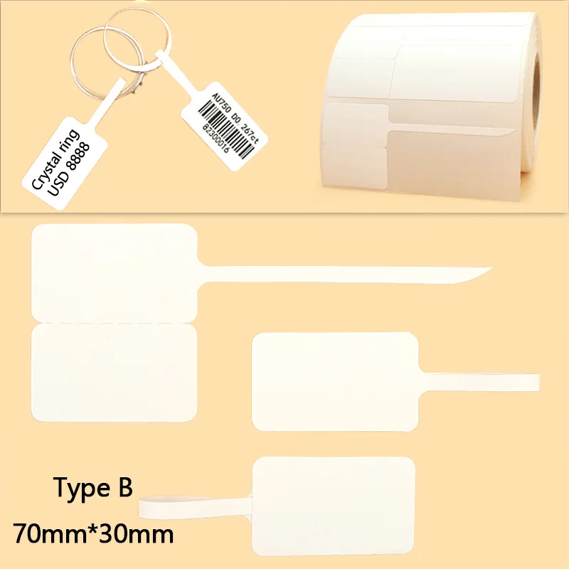 500Pcs Blank Price Size Tag Stickers Jewelry Tags Thermal Paper Label Hang Tags for Earring Ring Necklace Bracelet 70x30/70x25mm