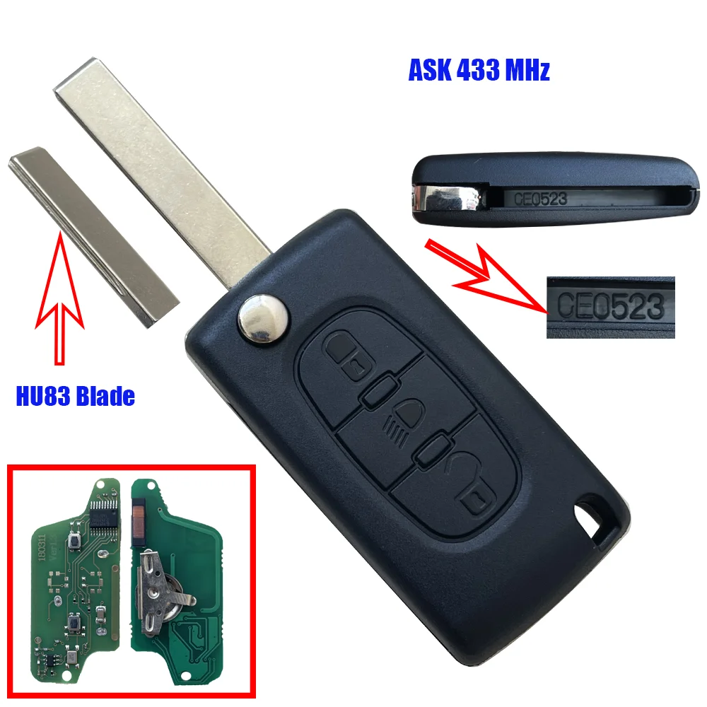 CE0536 3 przyciski pilot zdalnego sterowania dla Peugeot Partner 807 307 207 407 308 CC Expert SW CE0523 ASK Signal ID46 PCF7941 Chip Car Key