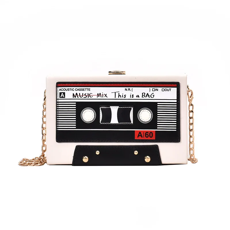 Women Shoulder Bag New Tape Recorder Women\'s Bags Cute Funny Cartoon PU Leather Chain Crossbody Bag Female Day Clutches Bag C172