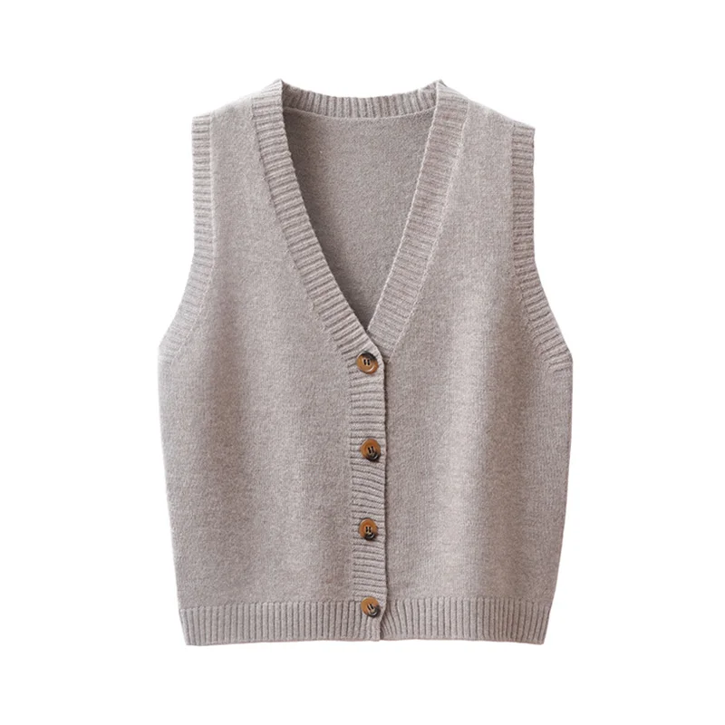 New Hot Sale Women 100% Wool V-Neck Cardigans Vest Sleeveless Sweater Autumn Winter For Female Soft Outwear Solid Vest Tops